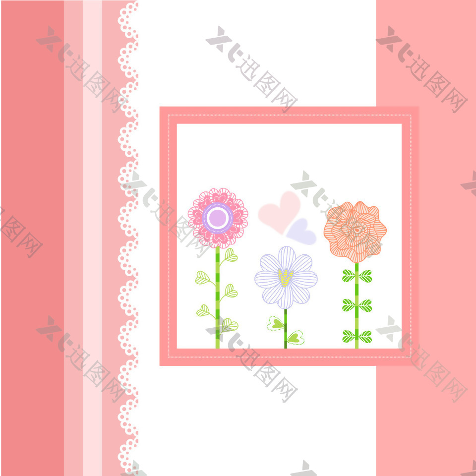 卡通粉色花朵相框背景