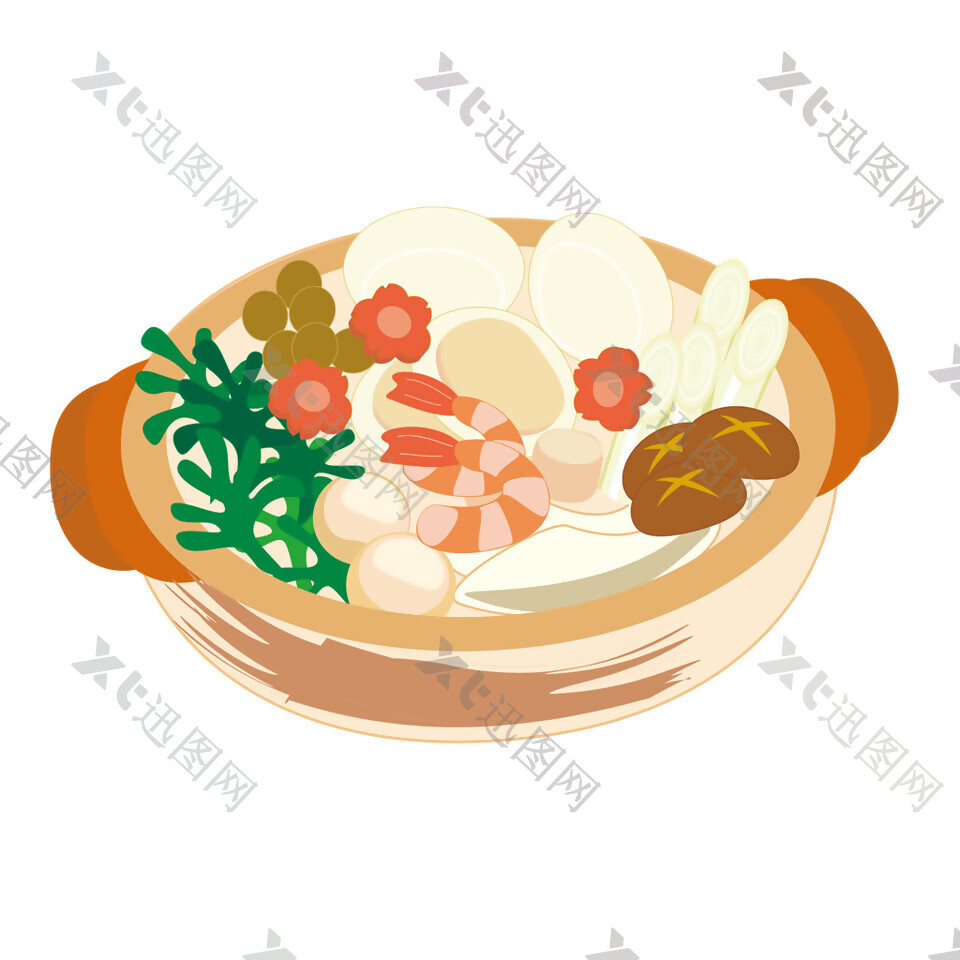 手绘海鲜香菇砂锅素材图片