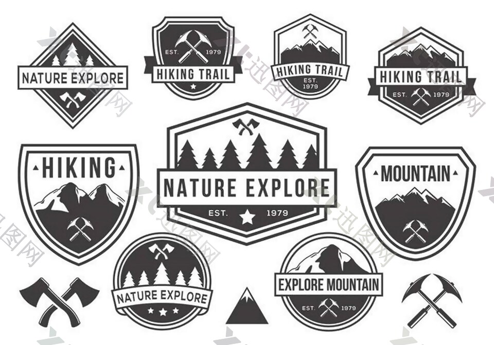 免费的山地和自然徽章的黑色和白色