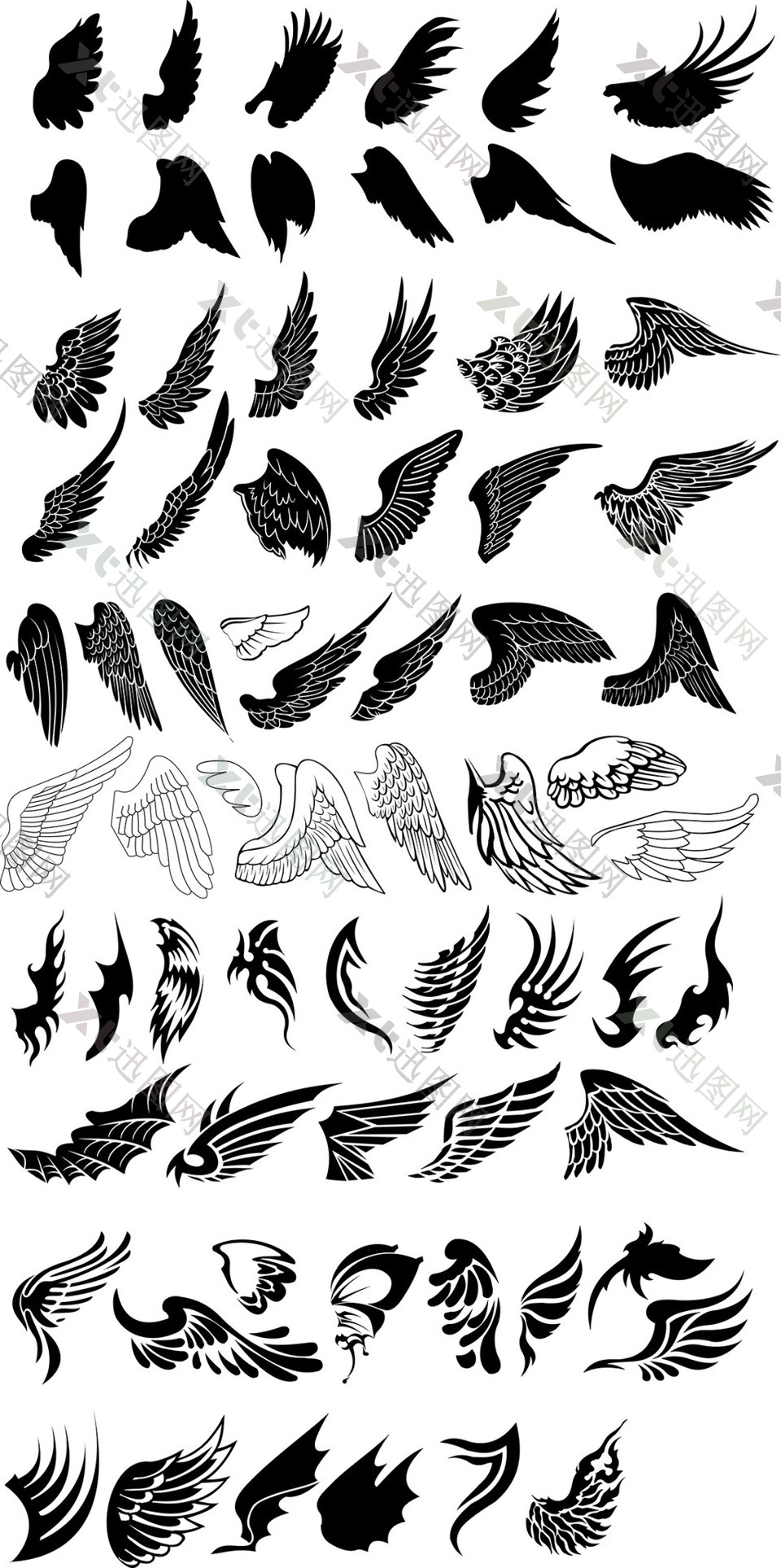 黑白翅膀元素图案