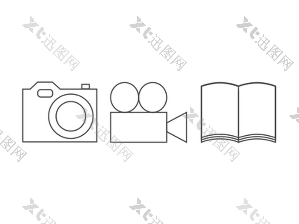 照相机摄像机和图书图标sketch素材