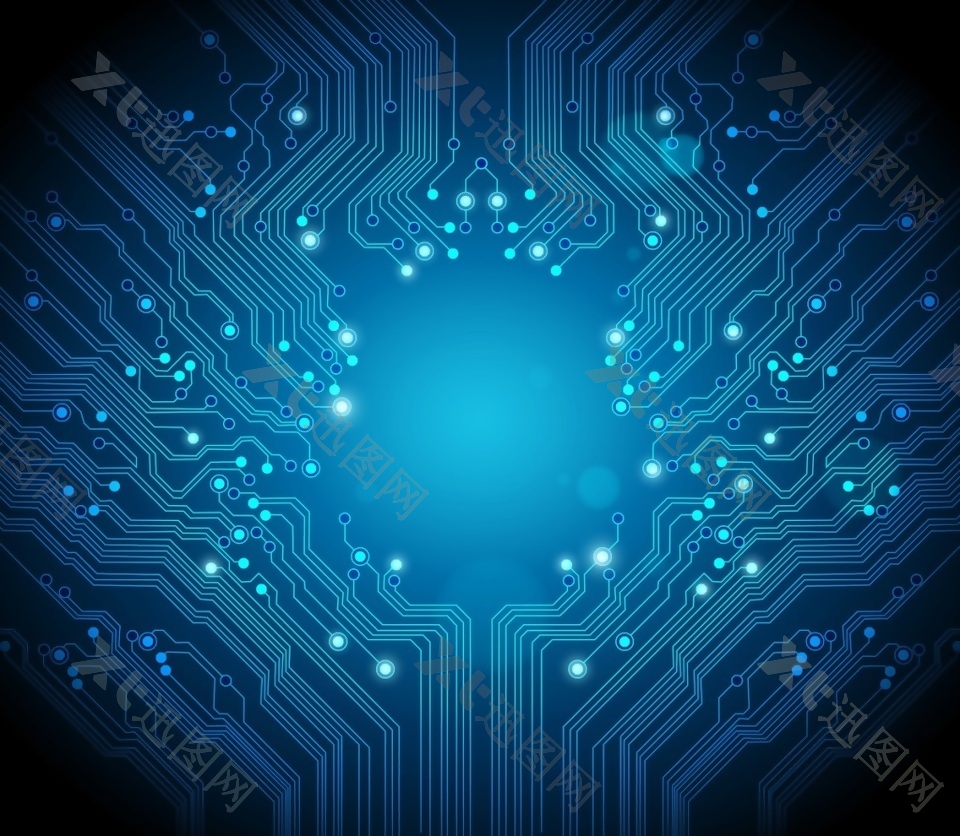 蓝色发光科技电路图电路板矢量素材