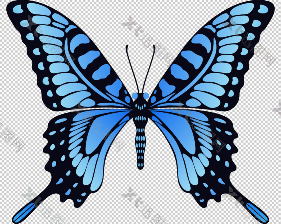 蓝色蝴蝶免抠png透明图层素材