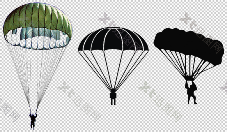 三只降落伞免抠png透明图层素材