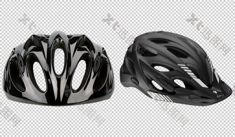 两只黑色自行车头盔免抠png透明图层素材
