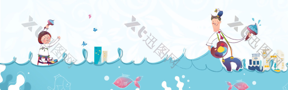夏季清新海洋卡通淘宝全屏banner背景