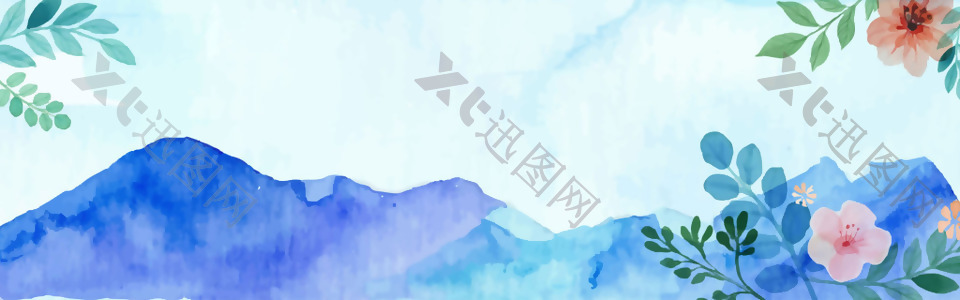 蓝色水彩花朵banner背景