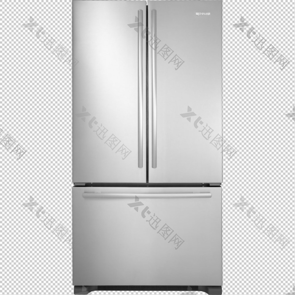 银色双开门冰箱免抠png透明图层素材