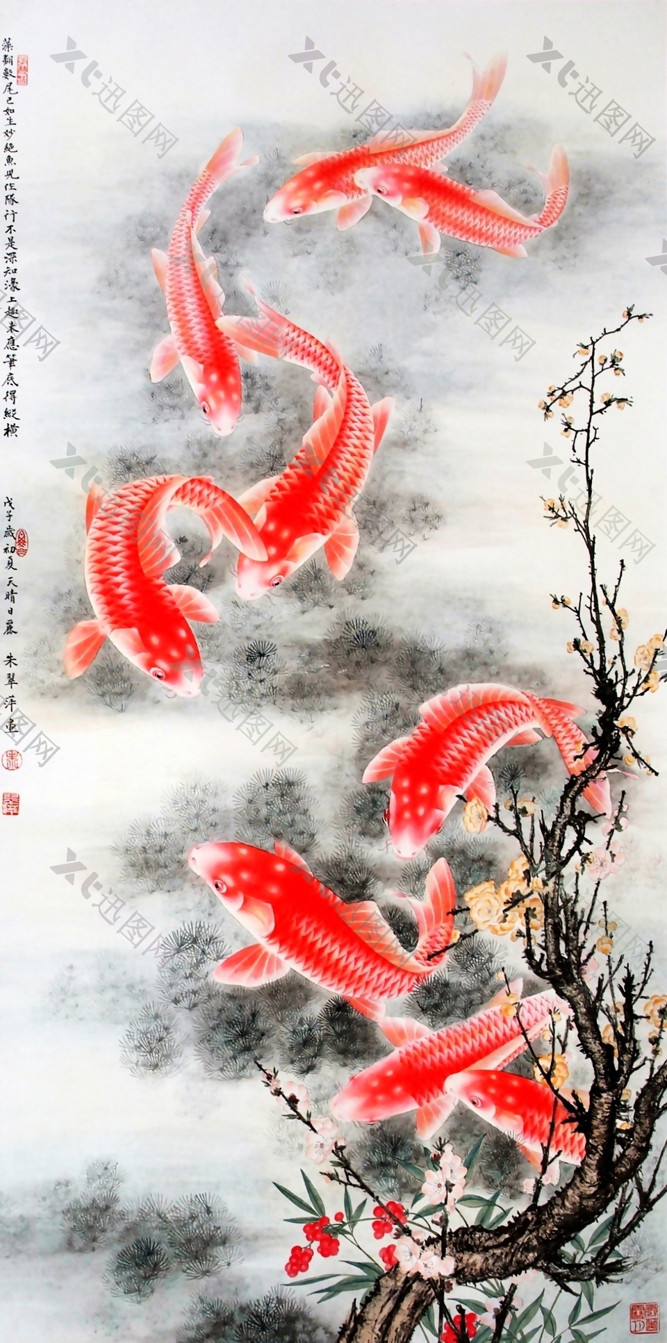 中式国画红鲤鱼图装饰画
