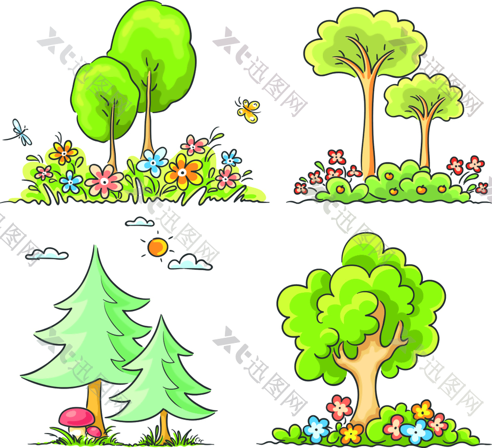 绿色卡通的小树插画