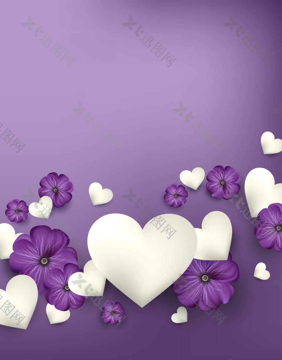 矢量梦幻紫色质感心形花朵背景素材