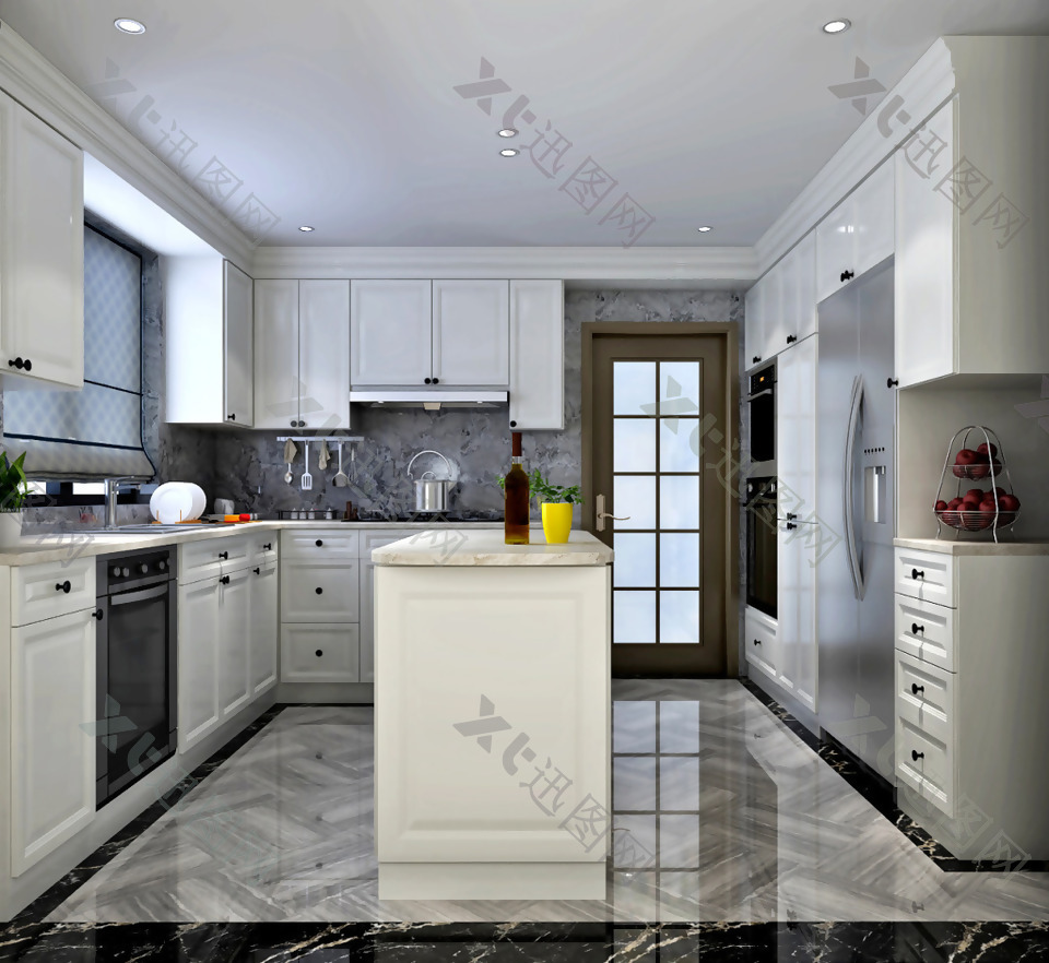 白色现代厨房空间装修效果图