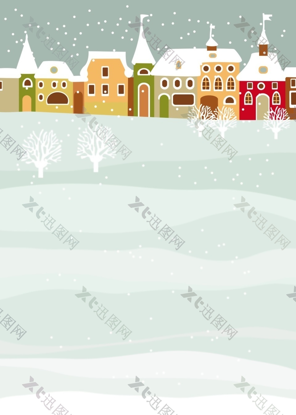 白雪皑皑村庄的冬季矢量背景素材