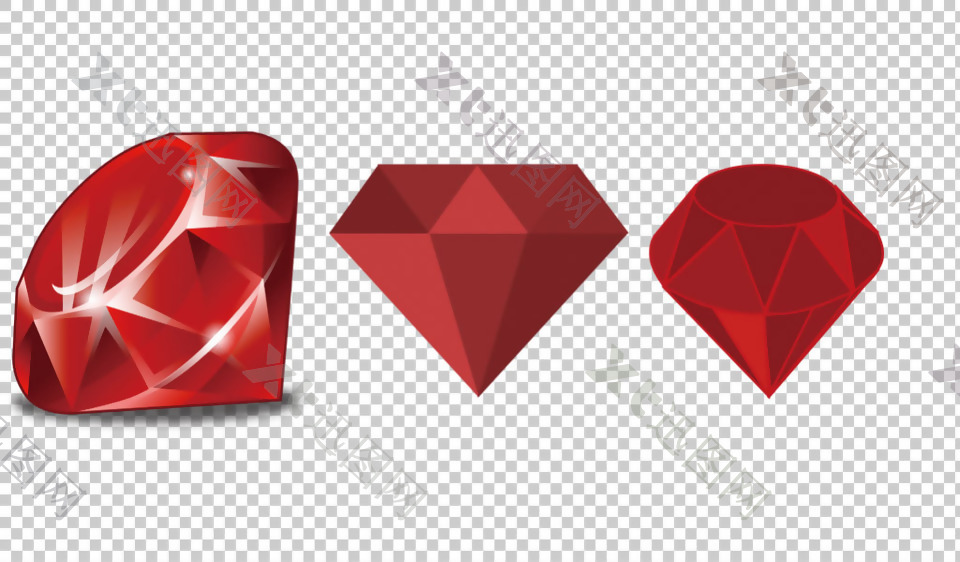 三颗红宝石免抠png透明图层素材