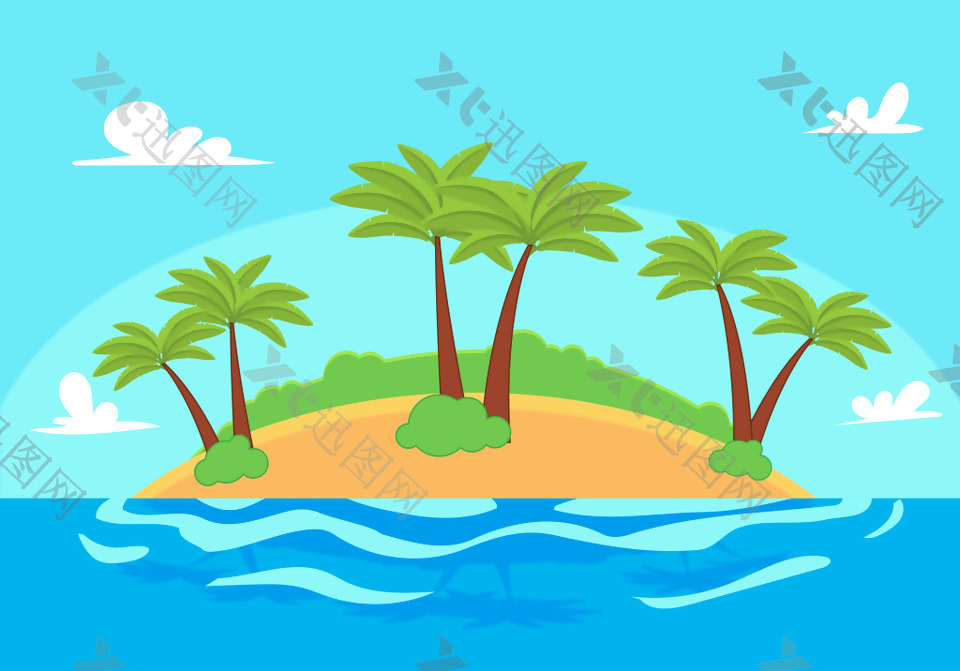 可爱卡通海岛主题海报画册矢量背景素材