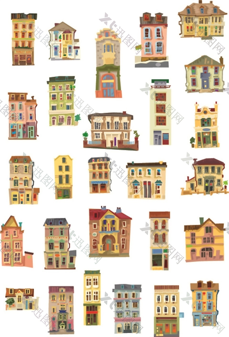 欧式卡通小房子建筑矢量