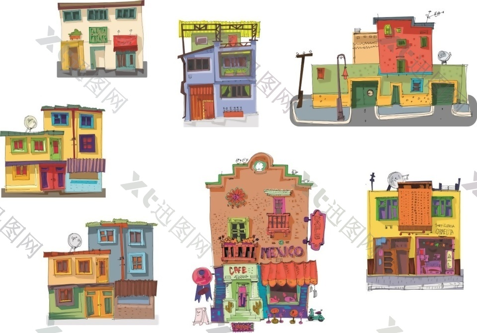 卡通可爱小房子建筑矢量