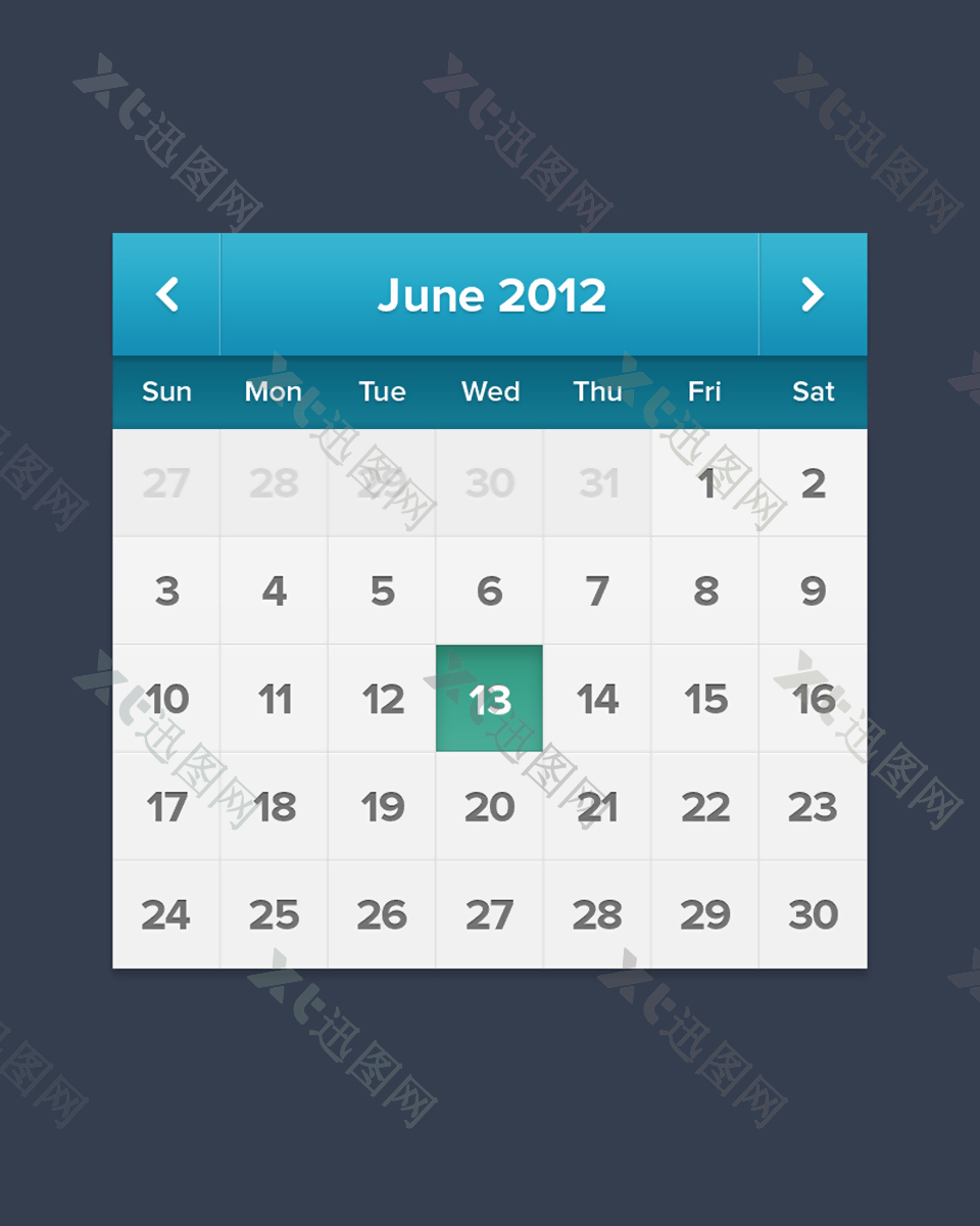 蓝色网页日历挂件设计
