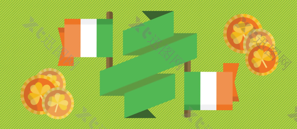 淘宝卡通矢量创意旗子绿色环保边框海报背景