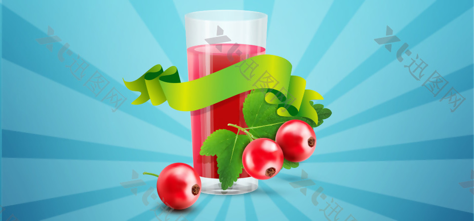 淘宝矢量卡通纯天然蔓越莓果汁水果苹果海报