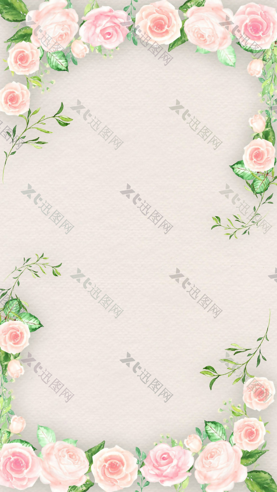 清新粉色花朵边框海报H5背景素材