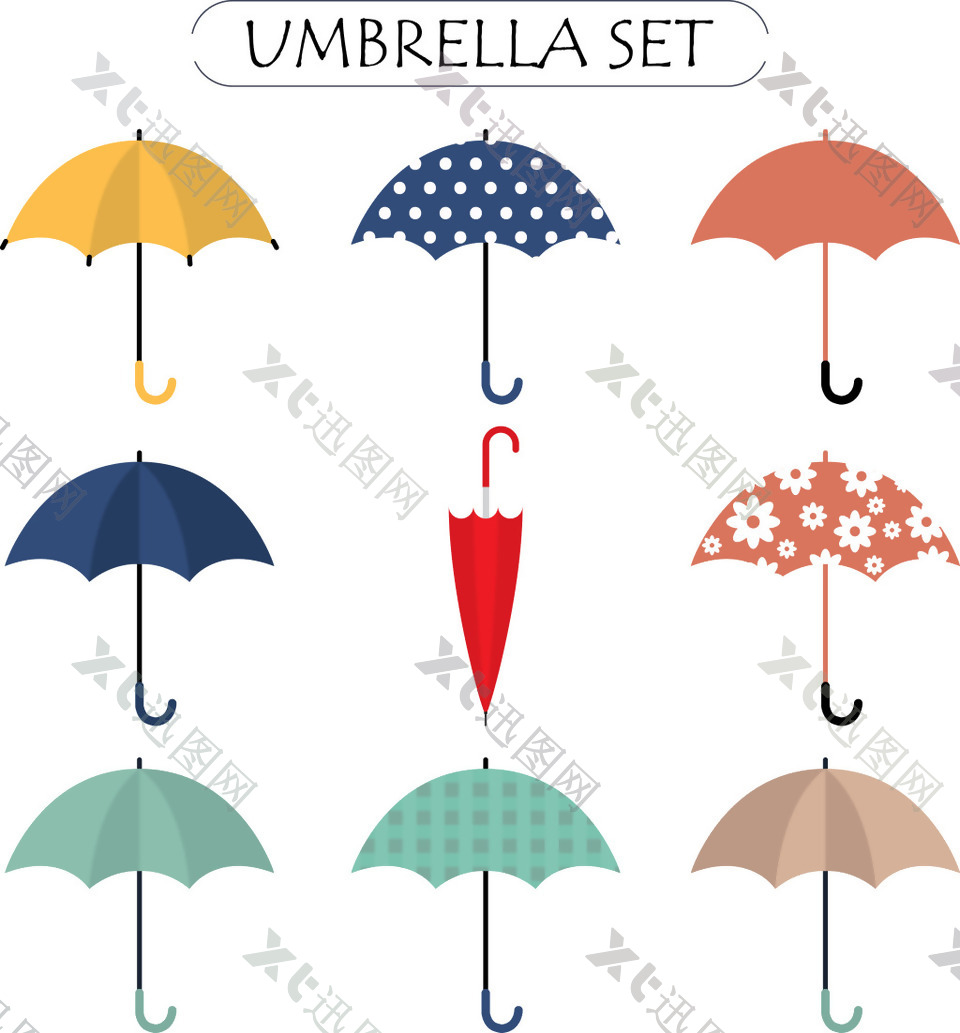 手绘卡通花纹雨伞图案