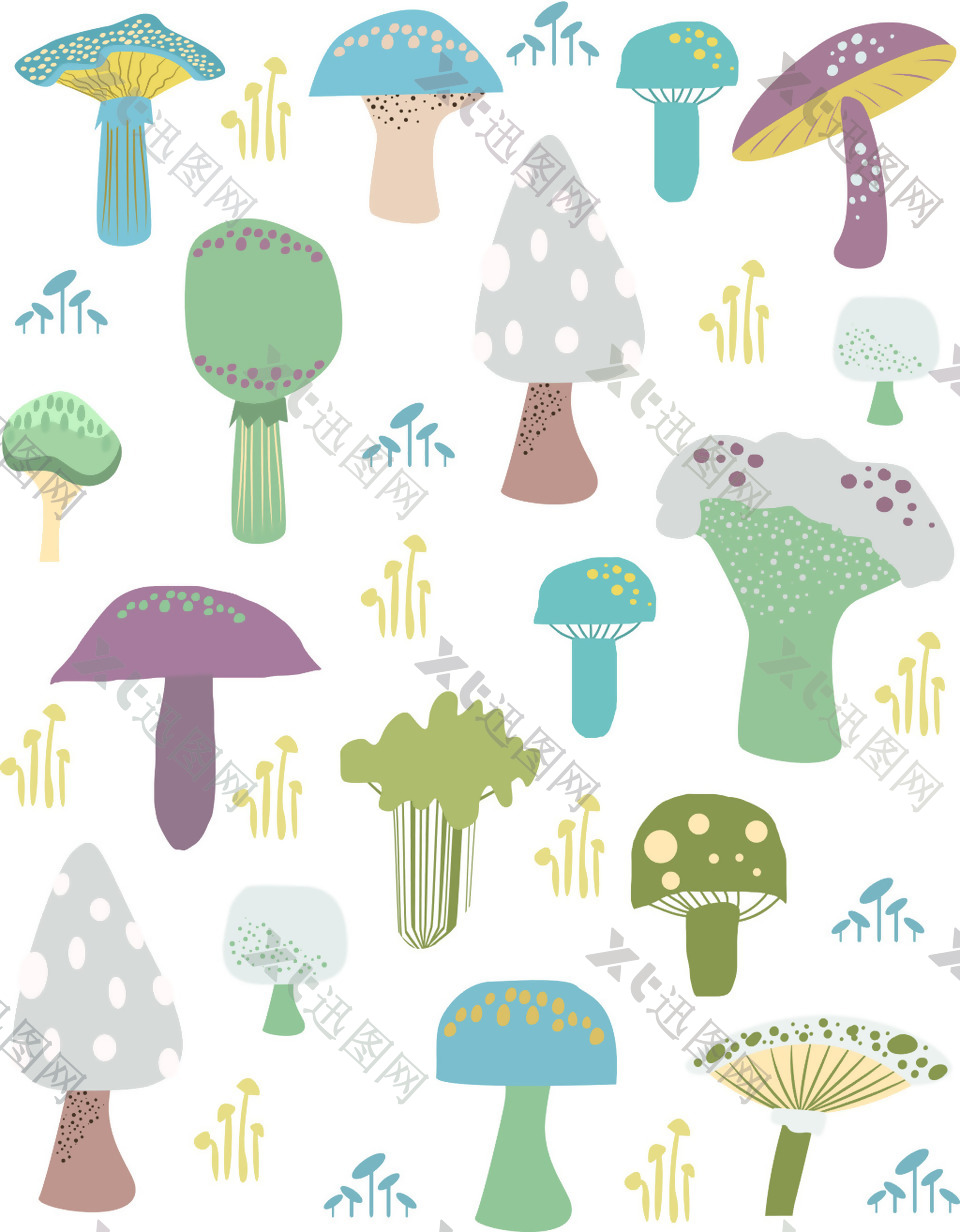 手绘蘑菇白菜图案