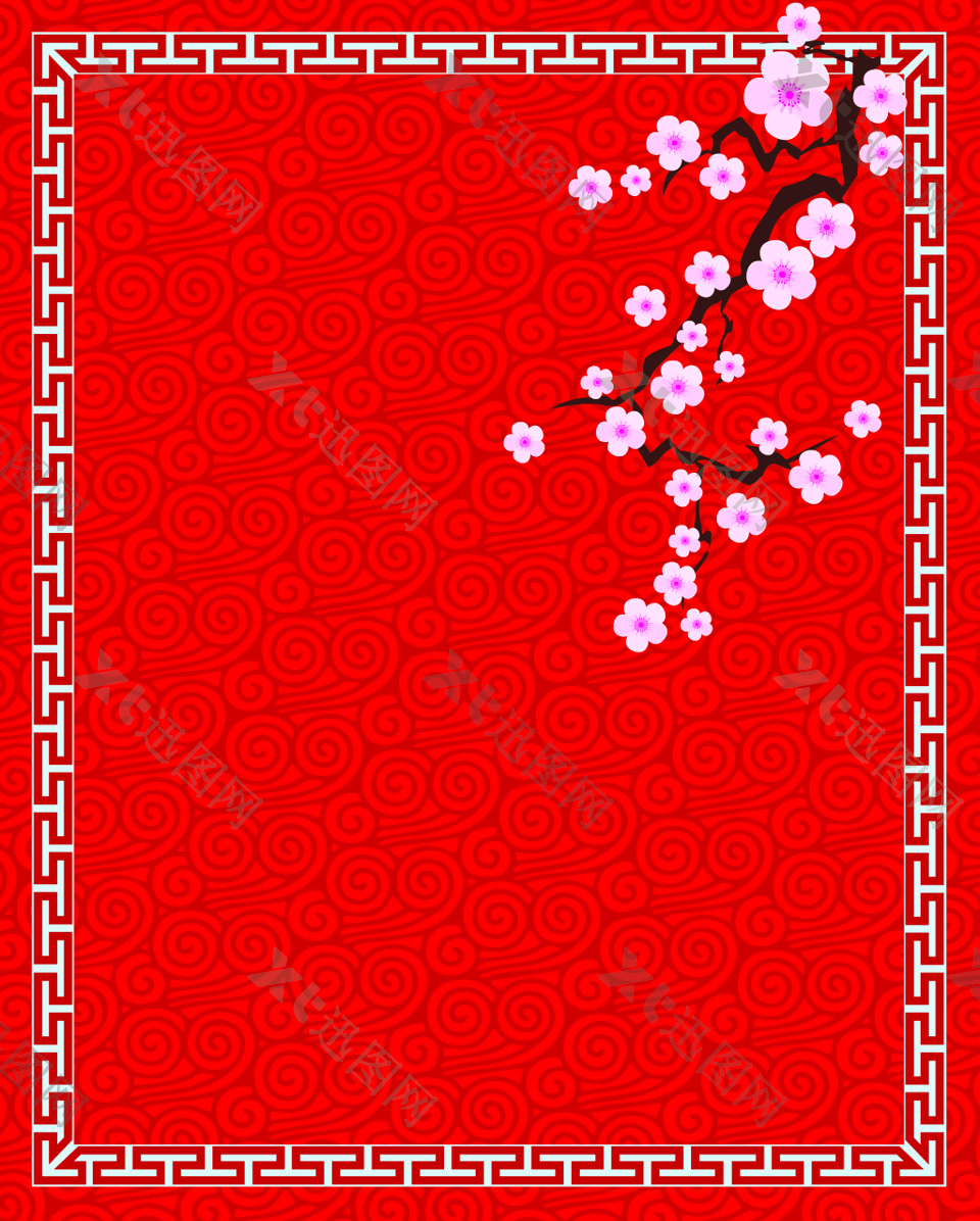 矢量中国风手绘梅花背景素材