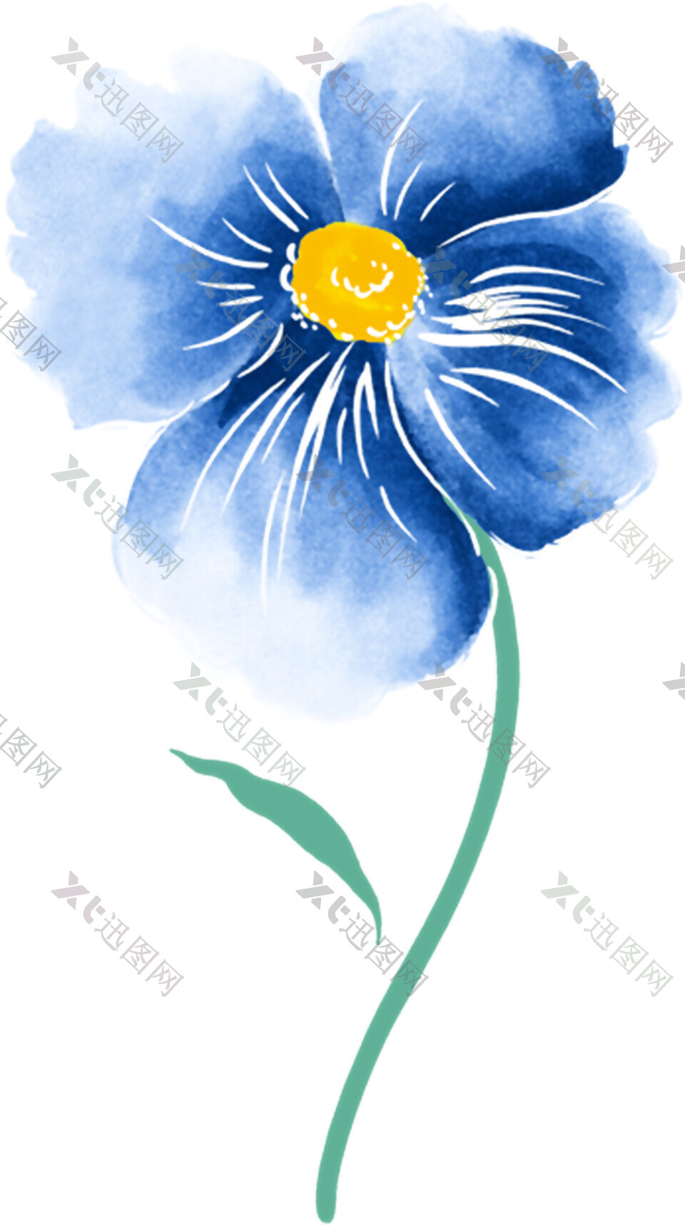 手绘盛开蓝色花朵素材图片
