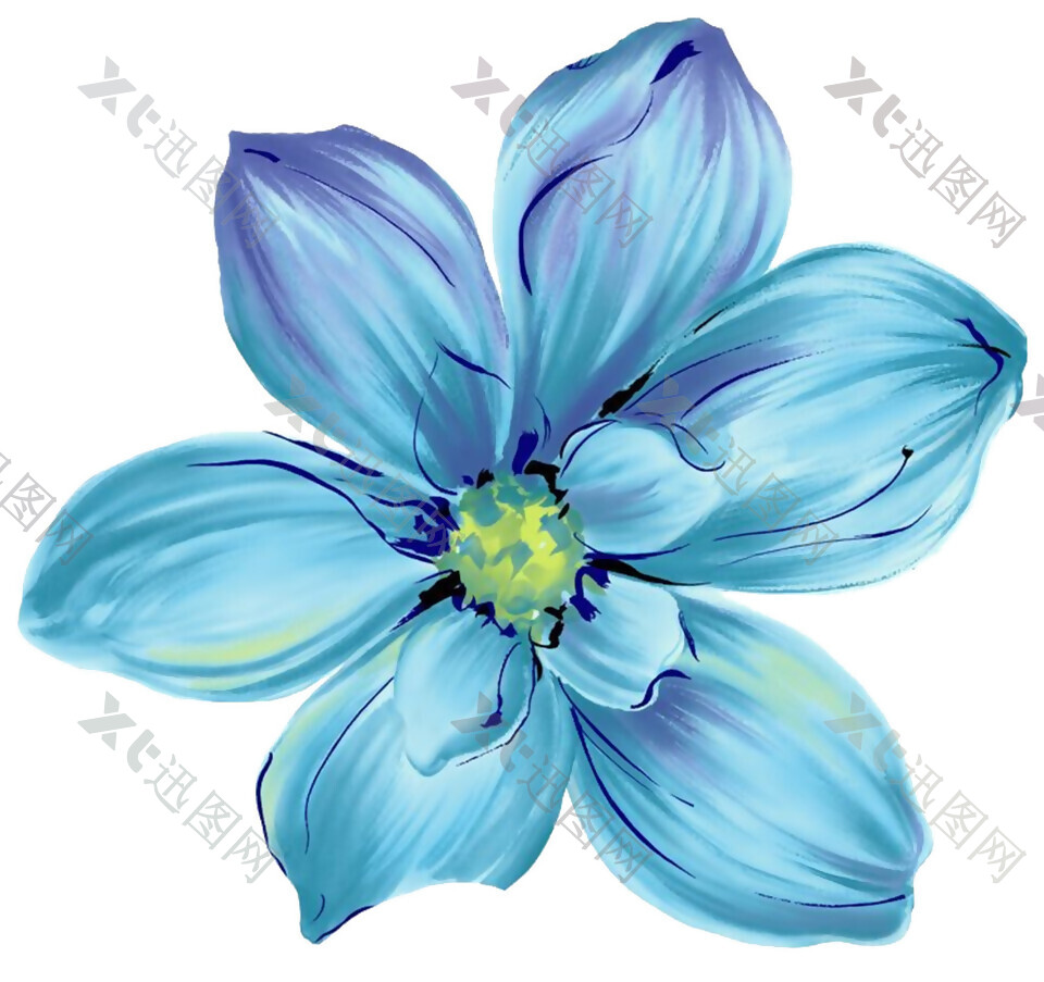 手绘蓝色花卉植物元素素材