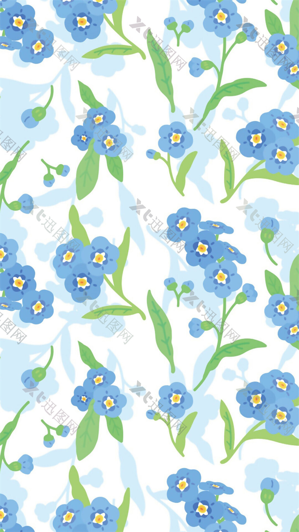 手绘蓝色花卉植物元素素材