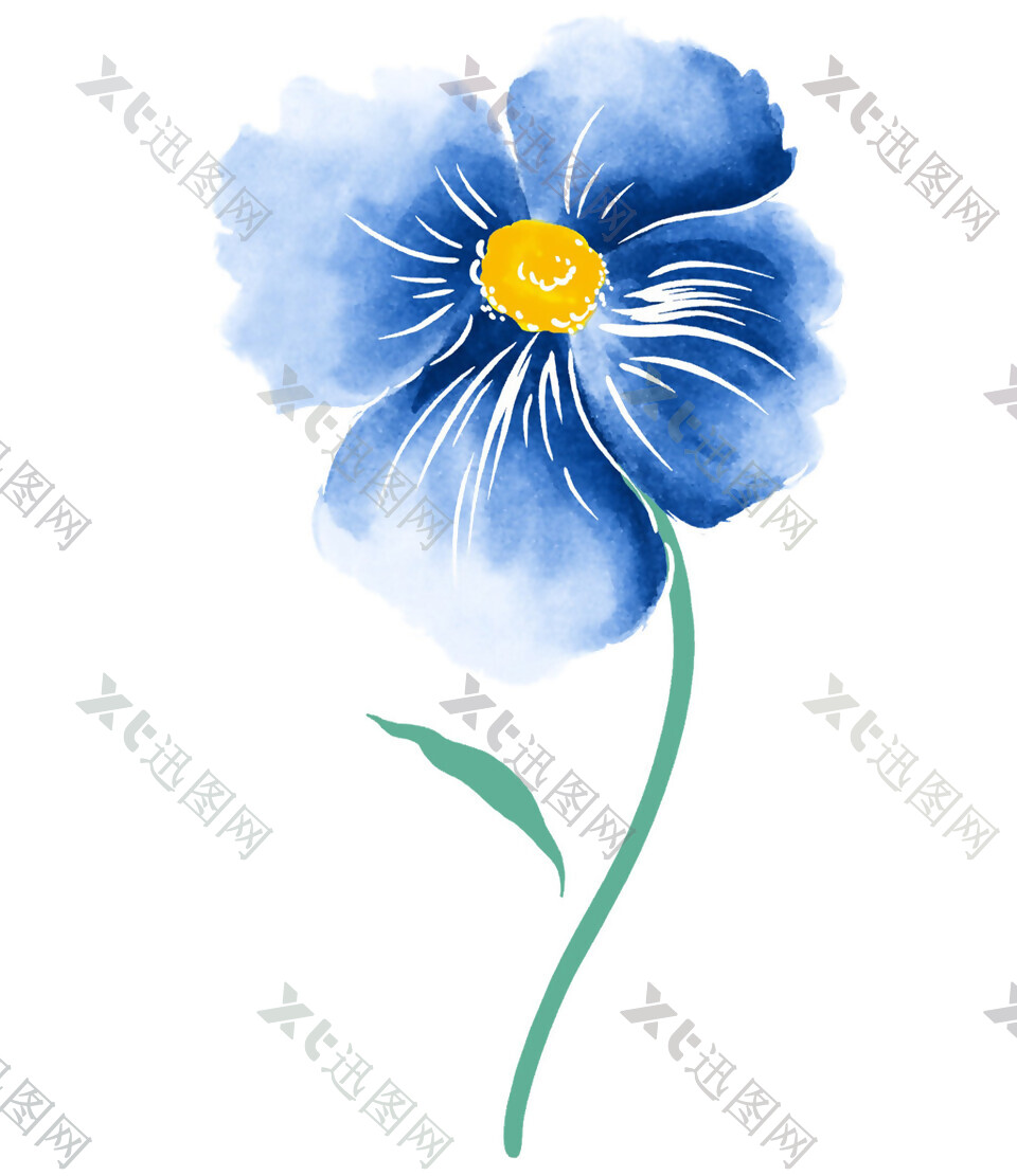 手绘盛开的蓝色花朵背景图