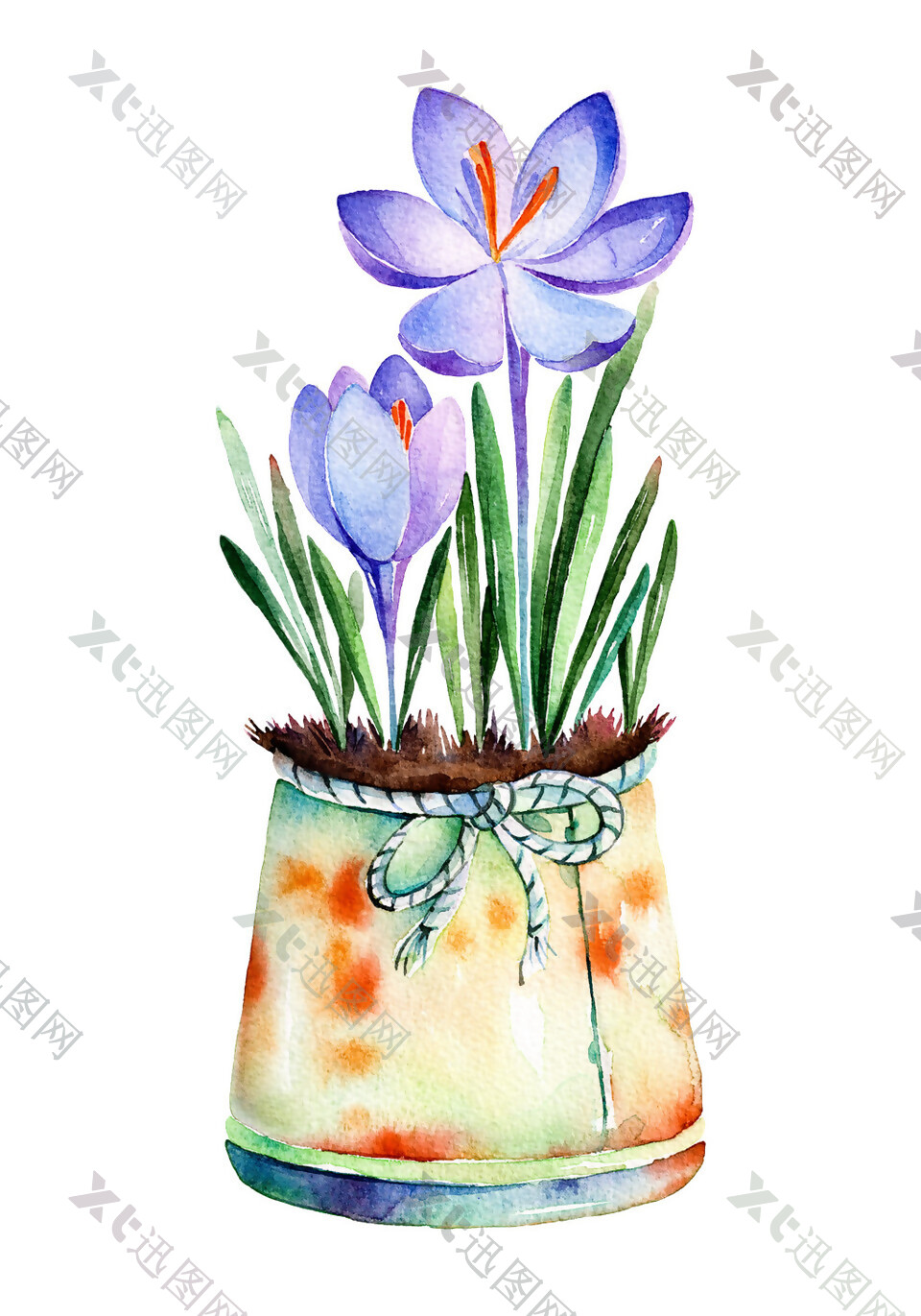 手绘紫色花朵盆栽植物素材图片