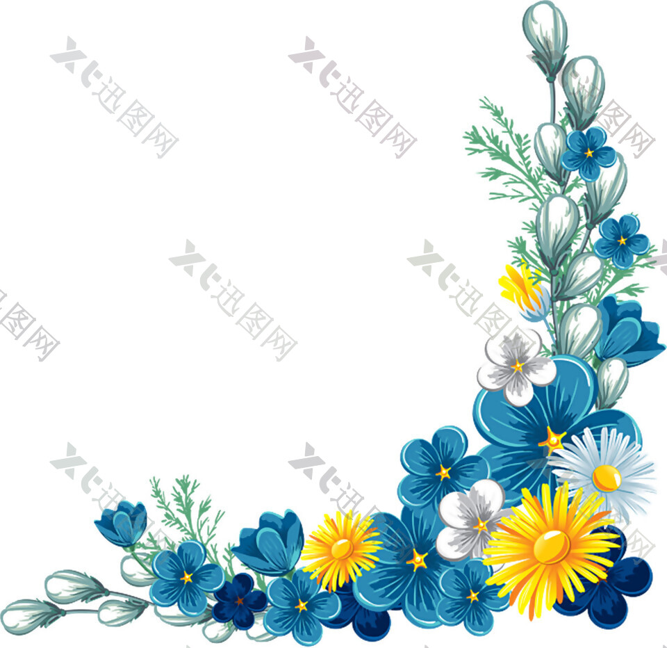 手绘蓝色花朵边框背景图