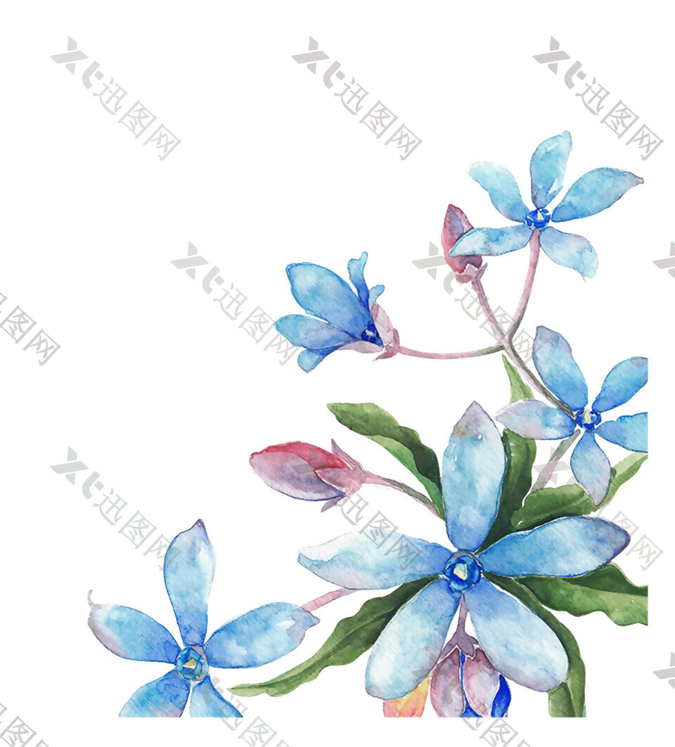 手绘水彩蓝色花朵背景图