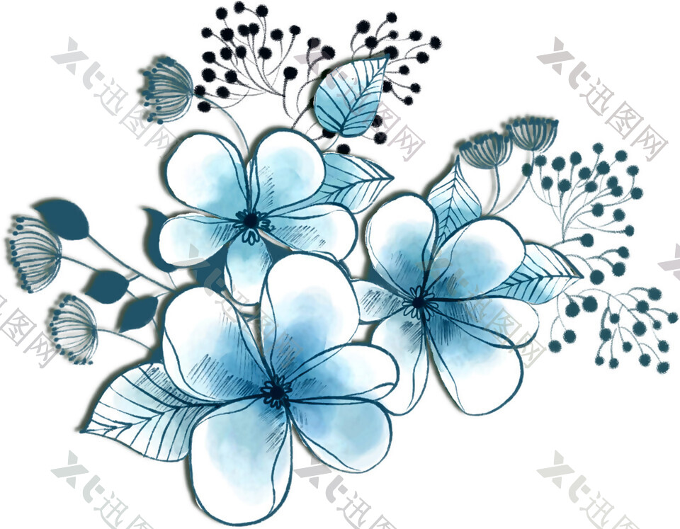 手绘水彩花朵元素素材图片