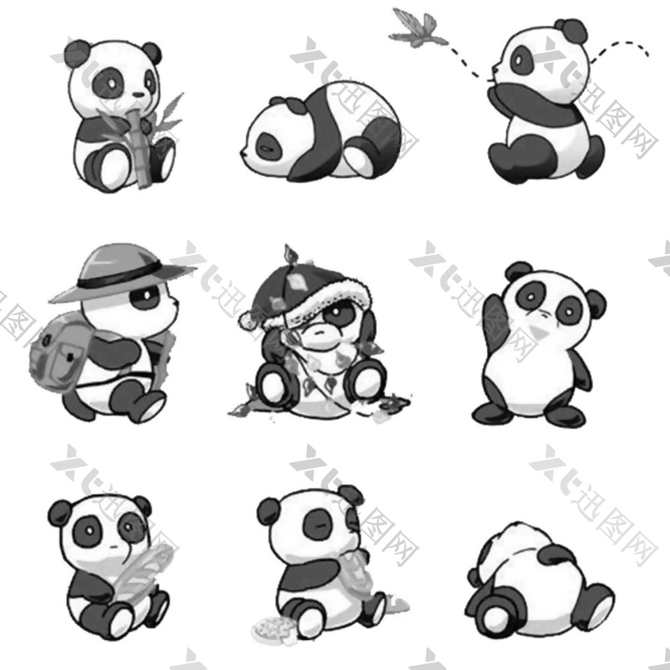 黑白熊猫卡通图案