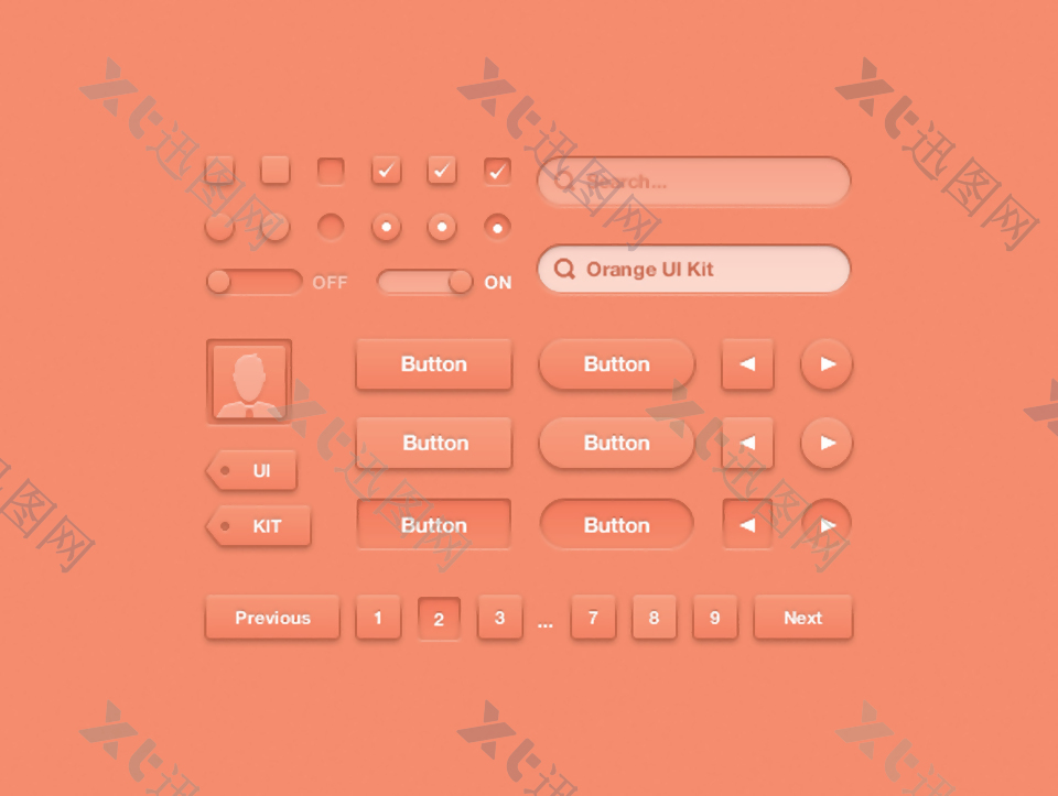 橙色精美复选框搜索框标签按钮设计