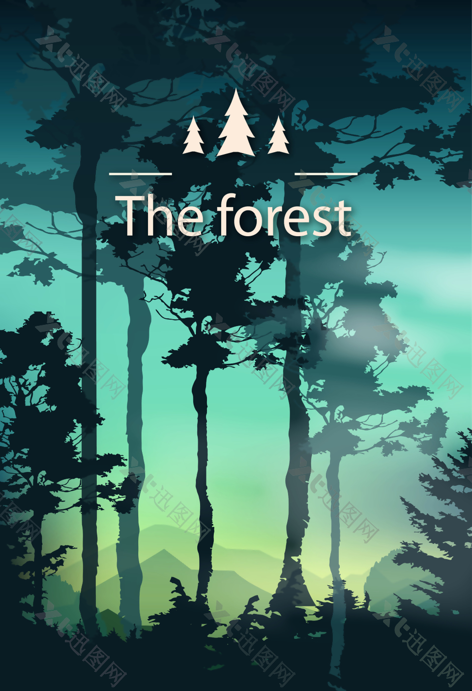美丽迷雾森林海报背景素材