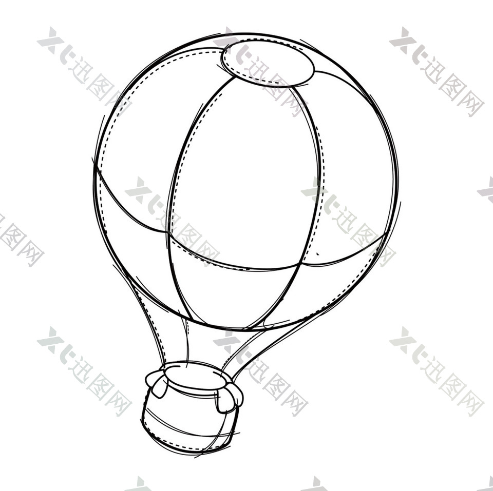 手绘线条热气球元素