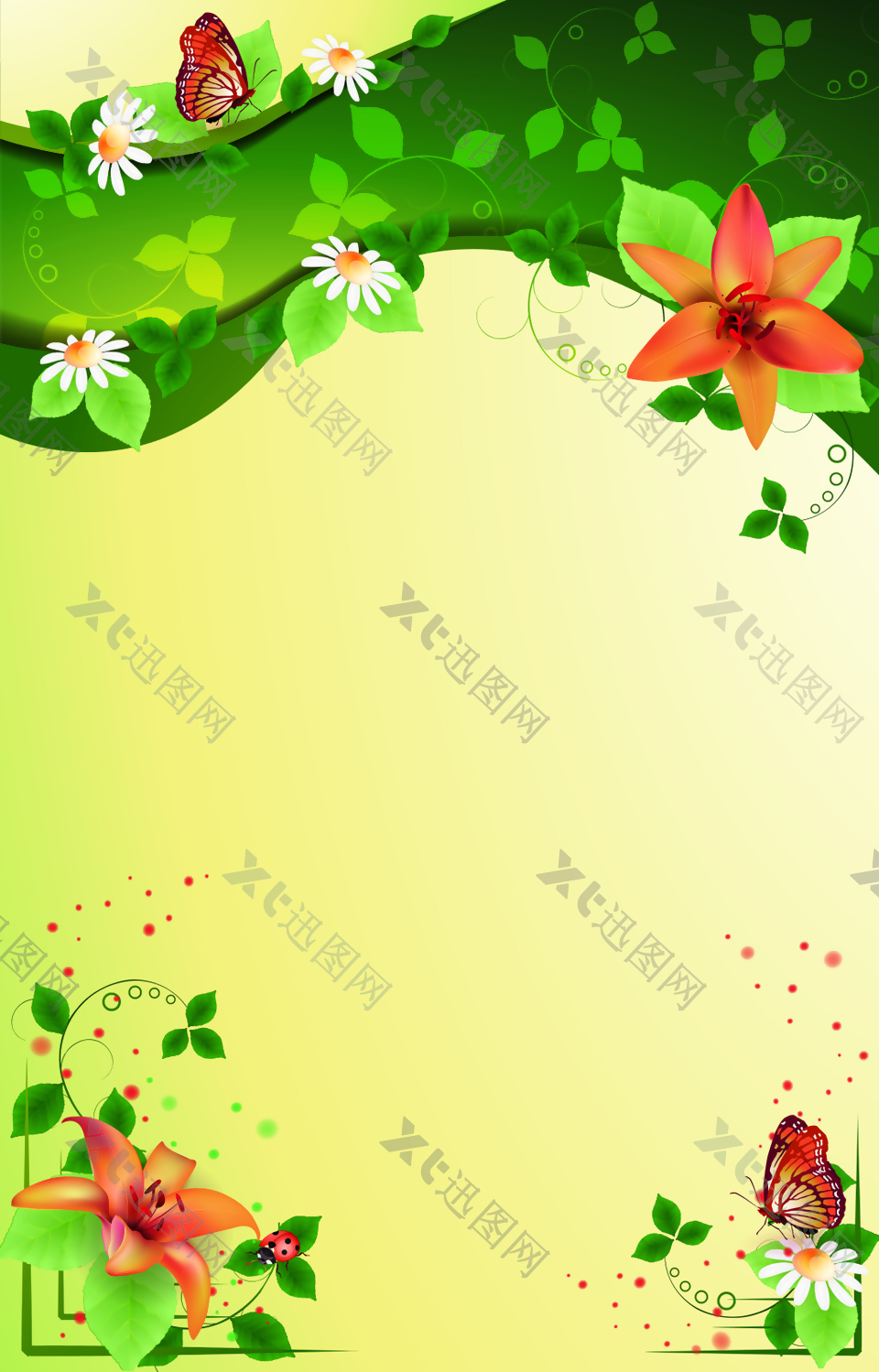 绿色藤曼上的花朵背景素材