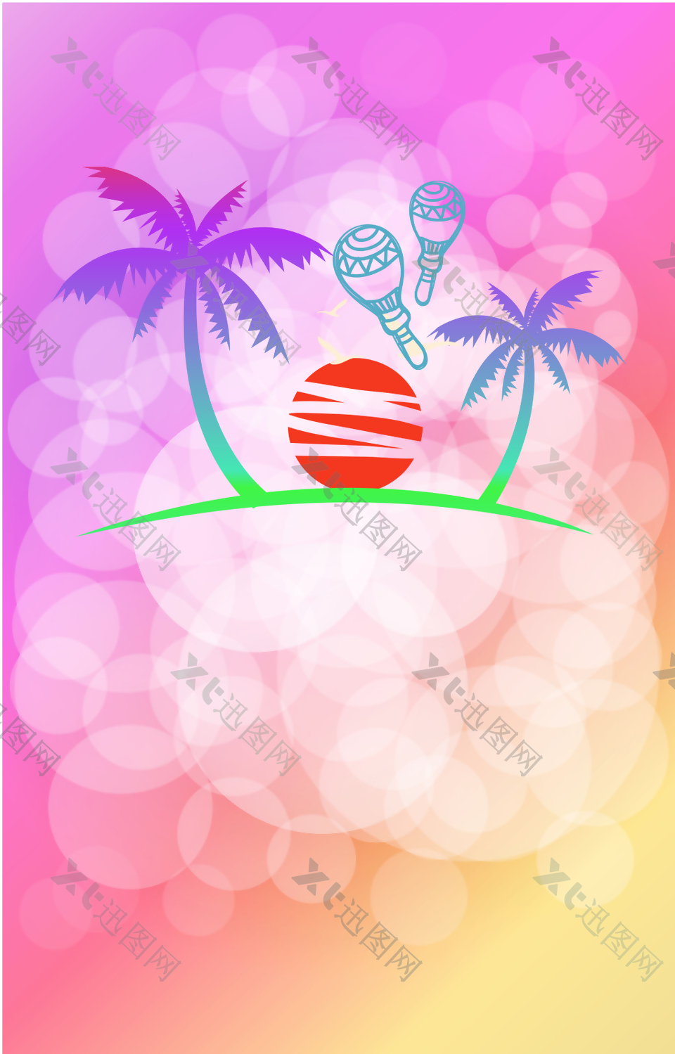 光晕线条上的椰子树和球背景素材