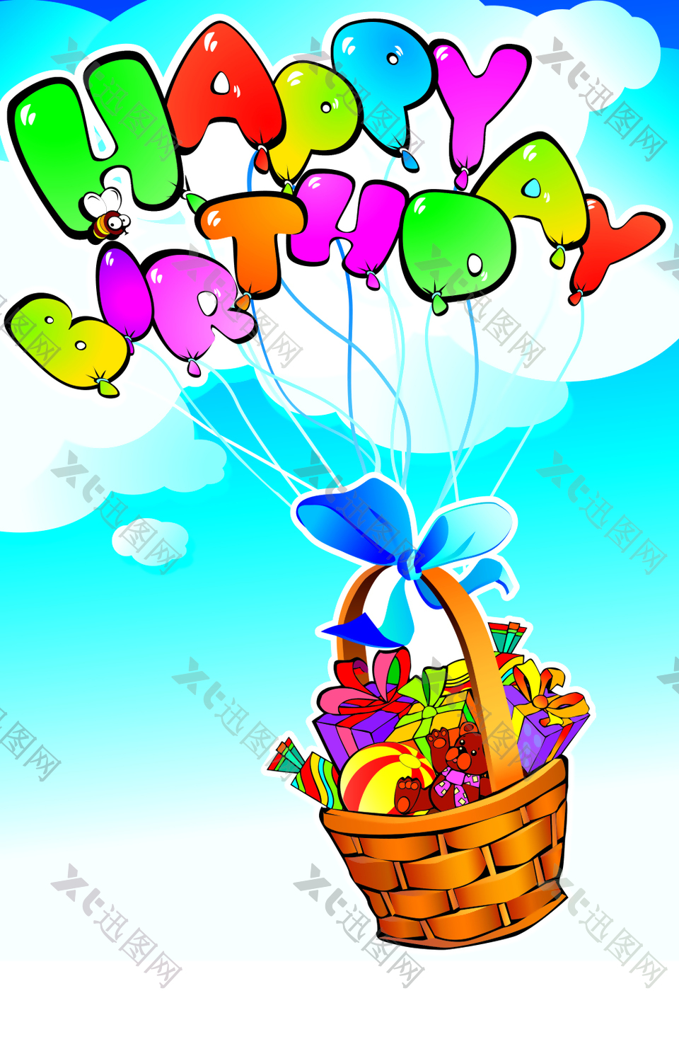 彩色水果篮上的字母气球背景素材