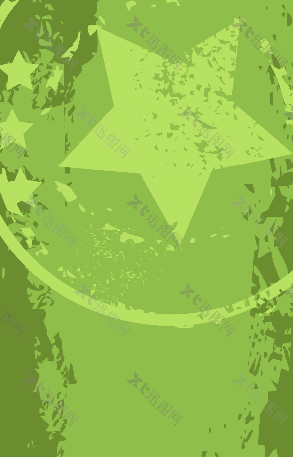 绿色水墨半圆中的五角星背景