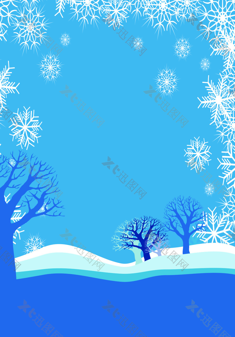 扁平化雪花树木背景模版