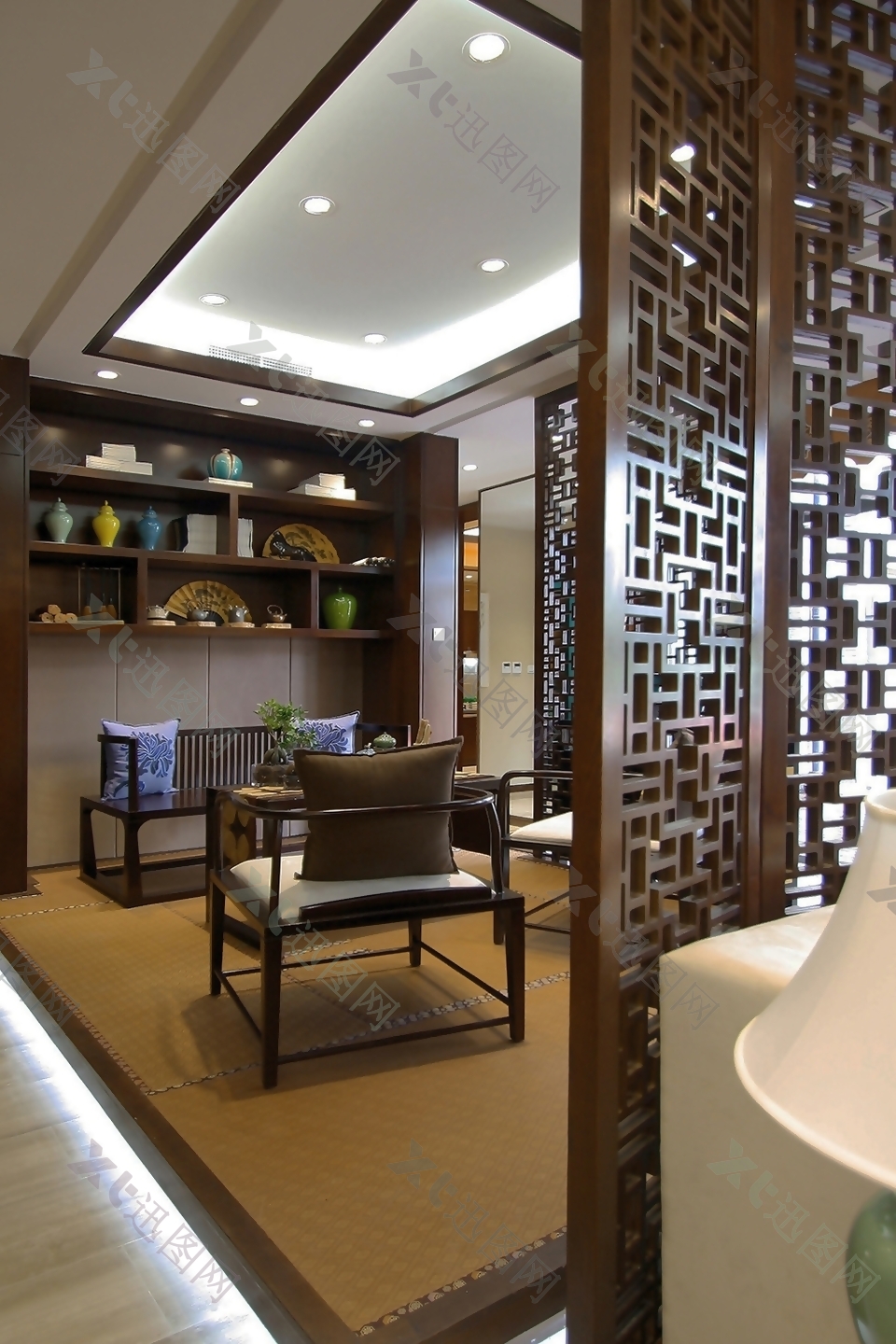 古朴中国风风风格客厅装饰柜别墅效果图设计
