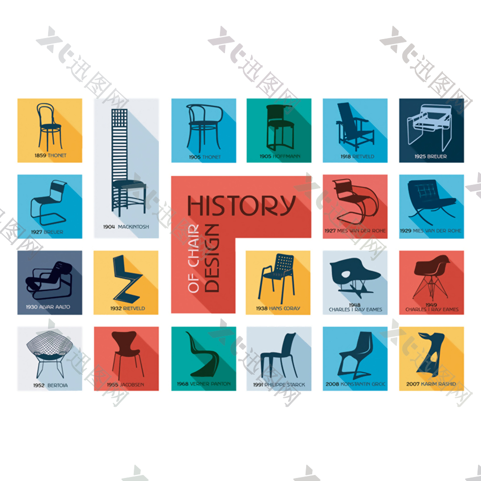 精美椅子设计史图标矢量素材
