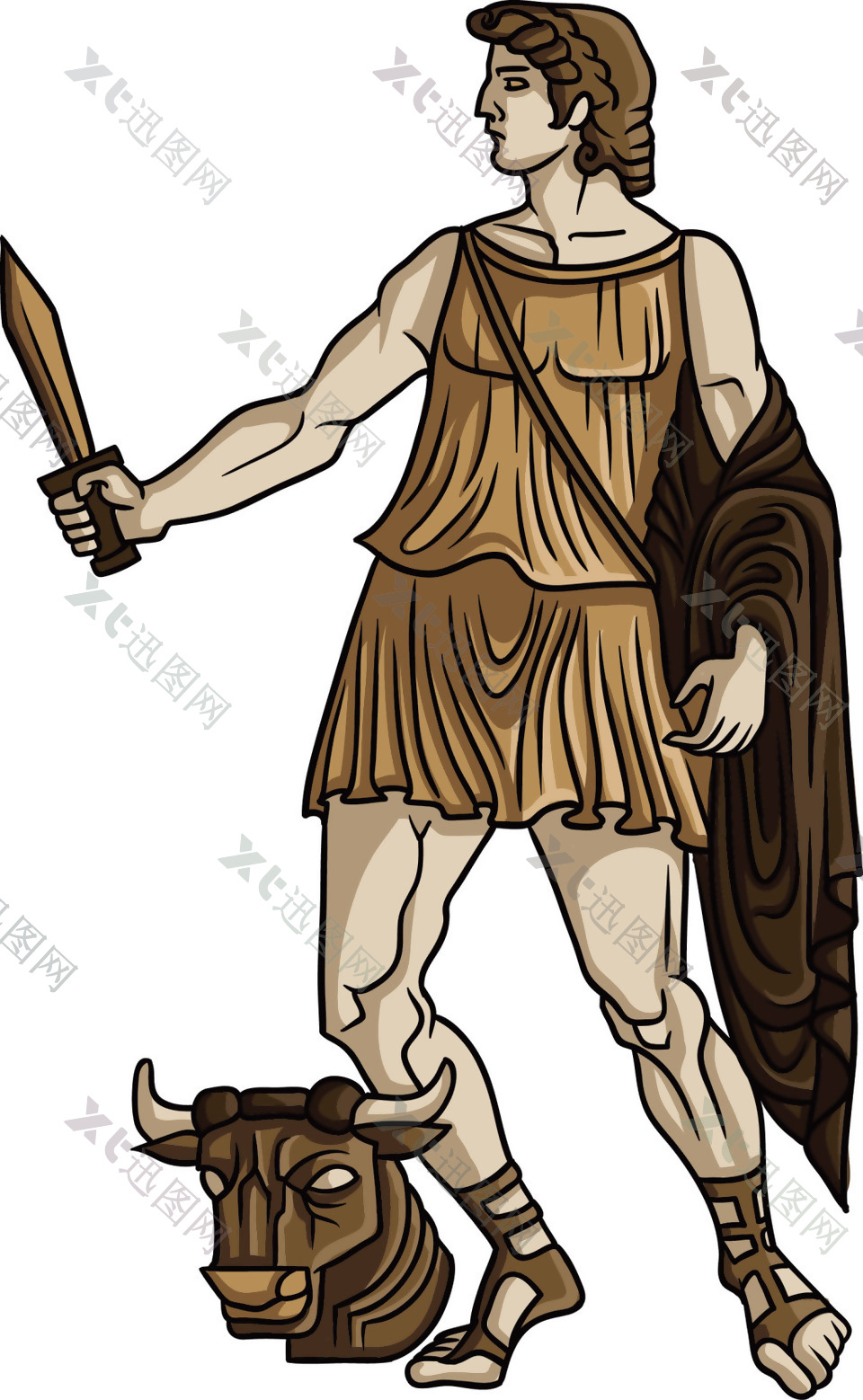 手绘古希腊战士元素