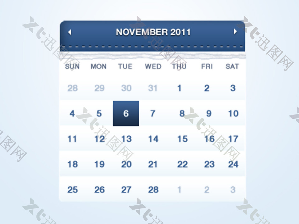 宝蓝色质感网页日历部件设计