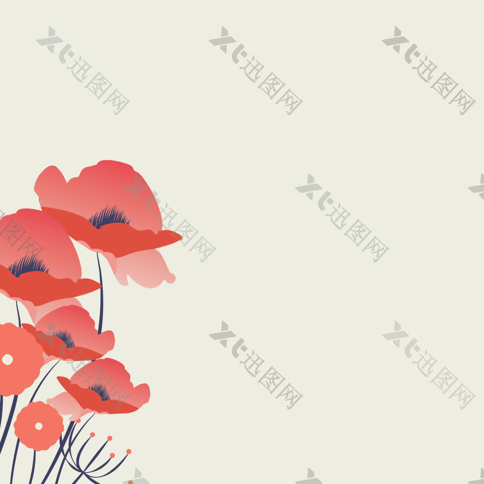 小清新红色花卉背景图案壁纸